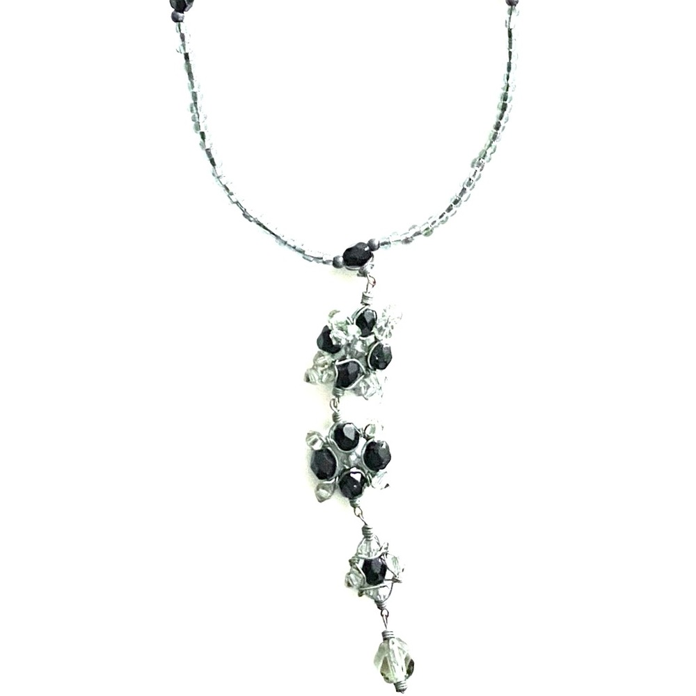 Vintage Style Sterling Silver Beaded Drop Necklace